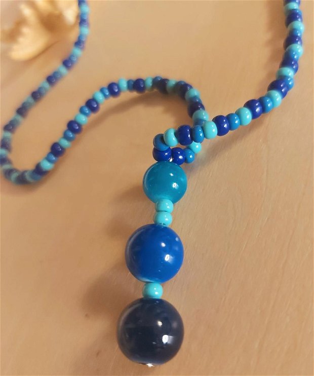 Colier dama margele sticla bleumarin-turcoaz-albastru