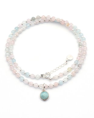 Colier din berile microfatetate de 3.5 mm,pandantiv de larimar montat in argint si elemente din argint 925