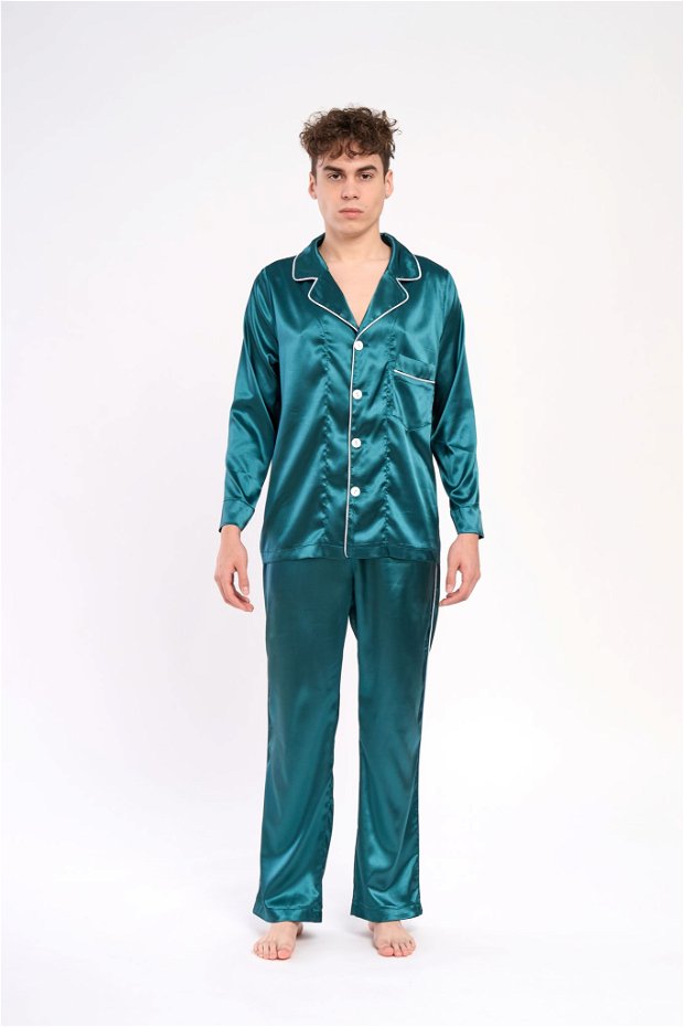 Pijama Satin Verde Barbat - Cadou Perfect