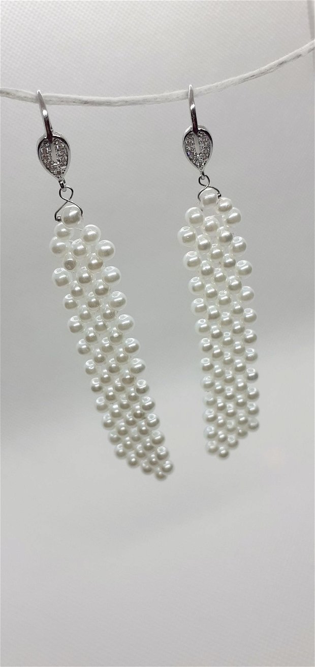 set elegant/mireasa din perle de sticla-alb