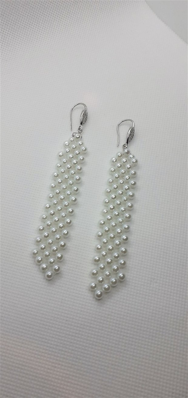 set elegant/mireasa din perle de sticla-alb