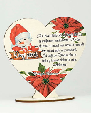 Decoratiune / Trofeu inima din lemn  Craciun fericit, dragi parinti!