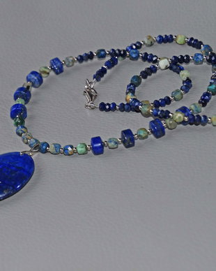 Set de bijuterii  compus din colier și brățară din lapis lazuli si azurit