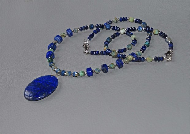 Set de bijuterii  compus din colier și brățară din lapis lazuli si azurit