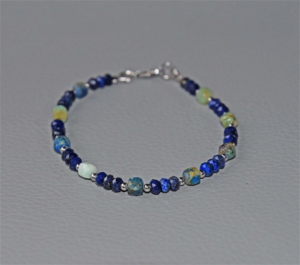 Set de bijuterii  compus din colier și brățară din lapis lazuli si azurit