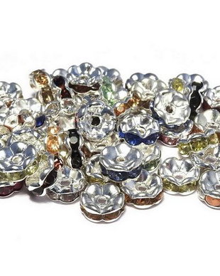 Distantiere cu strasuri, argintii, 7x3 mm, mixte