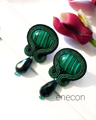 Cercei verzi cu malachit, Cercei soutache pe lob