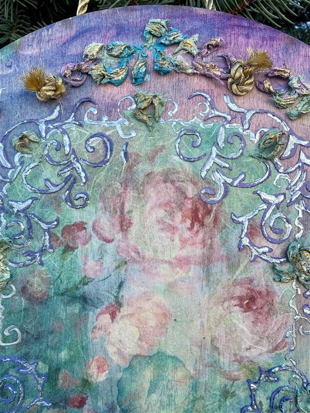 Tablou pictura in relief mixed media art Roses Dream