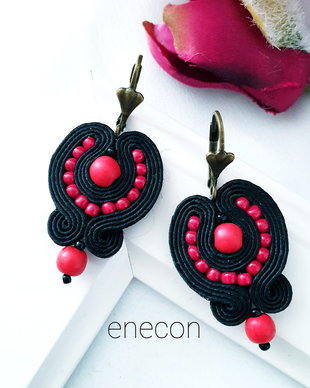 Cercei soutache,  Rosu si negru