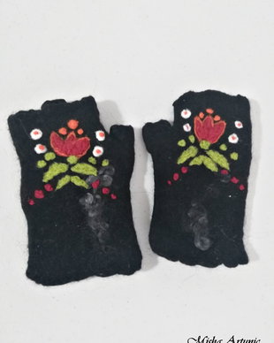 Manusi fara degete, impaslite, cu motiv floral