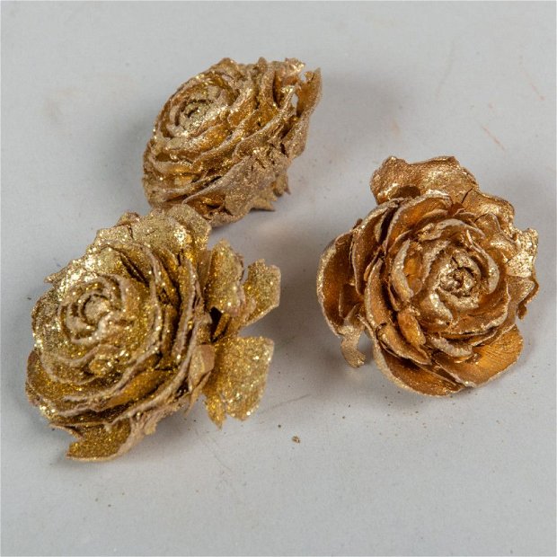 Trandafiri din cedru aurii, stralucitoare, 3/set- MED-CS2026032326