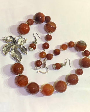AMBER LEAF-agate fatetate,zamac argintat,argint tibetan,inox
