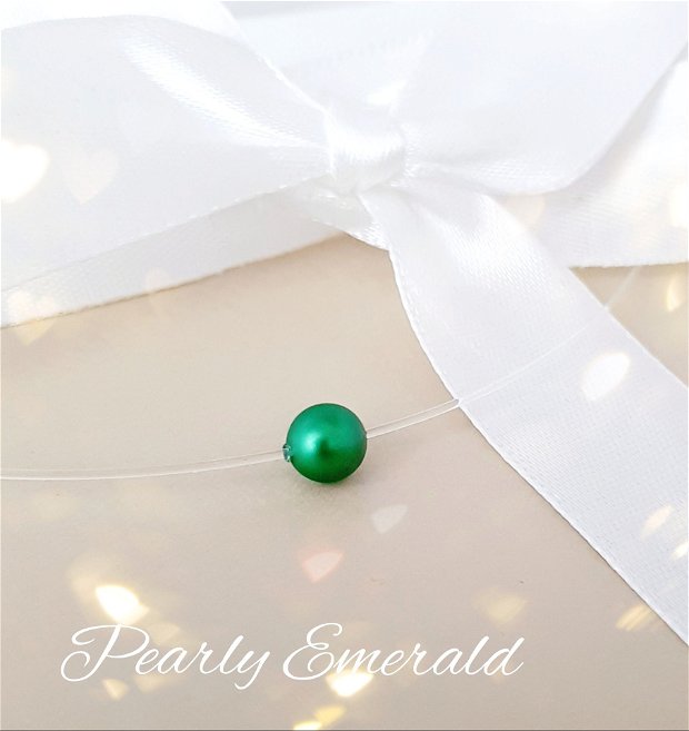 Colier/Choker din argint cu perlă Swarovski verde-smarald