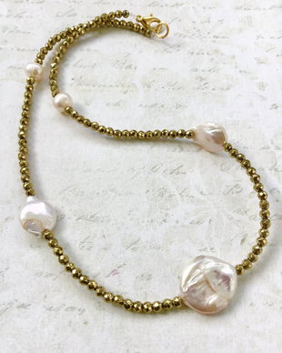 Colier CHOKER hematit auriu & perle baroc