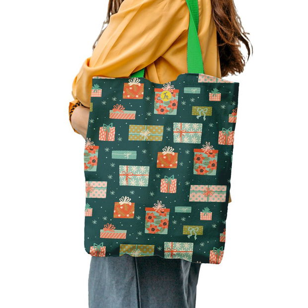 Geanta Handmade Tote Liner cu Captuseala, Cadouri pregatite pentru Craciun, Multicolor, 43x37 cm