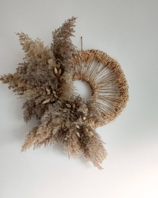 Coroniță flori uscate decorative pentru casă cu Lagurus și Pampas Natur/Decorațiune casă Stil Scandinav,Shabby-chic, Rustic