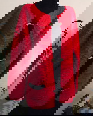 Pulover gros / jacheta , lana , rosu clasic