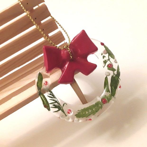 Coronita de Craciun in miniatura/ ornament pentru brad cu frunze naturale