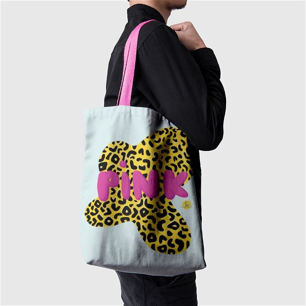 Geanta Handmade Tote Basic, Animal Print Pink, Multicolor, 43x37 cm