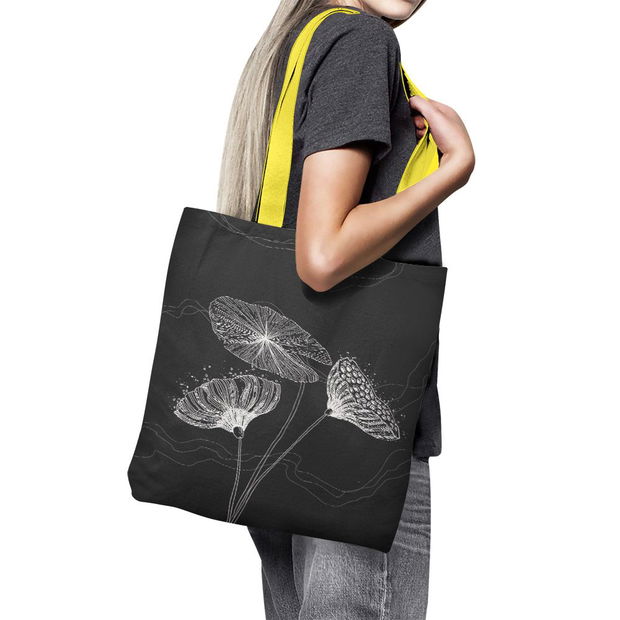 Geanta Handmade Tote Basic, Floare Lotus Stilizata, Multicolor, 43x37 cm