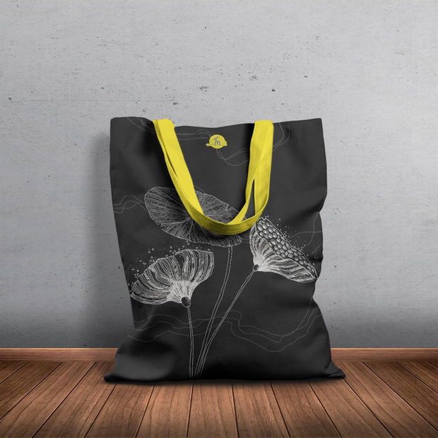 Geanta Handmade Tote Basic, Floare Lotus Stilizata, Multicolor, 43x37 cm