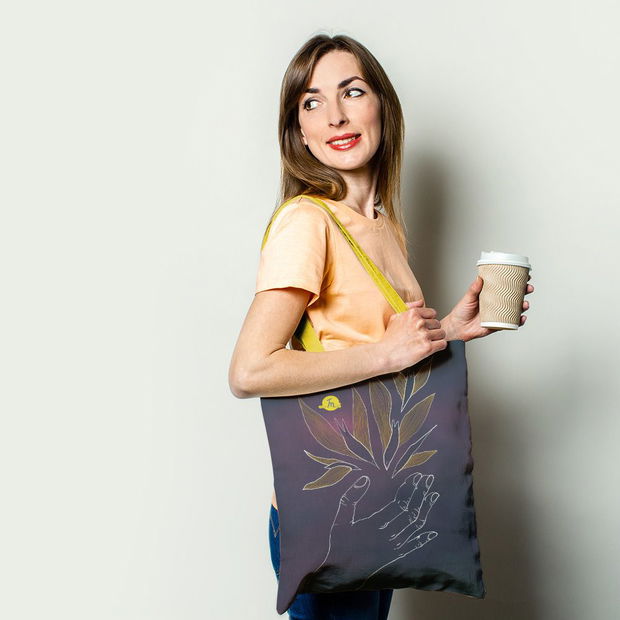 Geanta Handmade Tote Basic, Pasari Flori in Palma, Multicolor, 43x37 cm