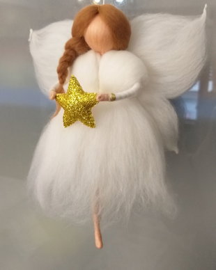Ingerul stea - decorațiune handmade din lână merinos.