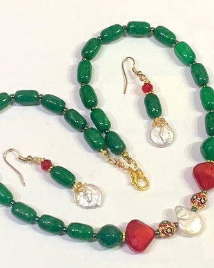 CHRISTMAS IS HERE-set bijuterii din jad,perle de cultura,cristale,toho,accesorii aurii HQP