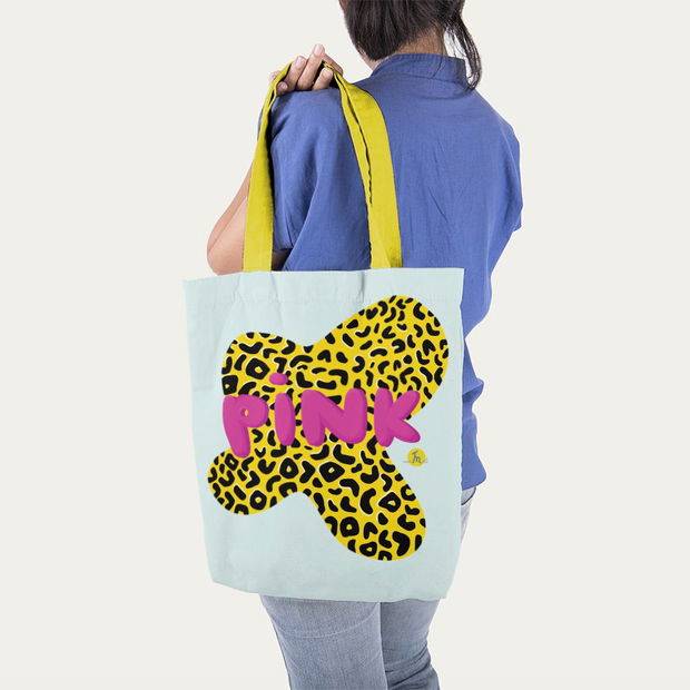 Geanta Handmade Tote Liner cu Captuseala, Animal Print Pink, Multicolor, 45x37 cm