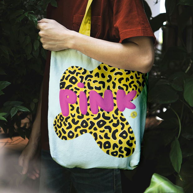 Geanta Handmade Tote Liner cu Captuseala, Animal Print Pink, Multicolor, 45x37 cm