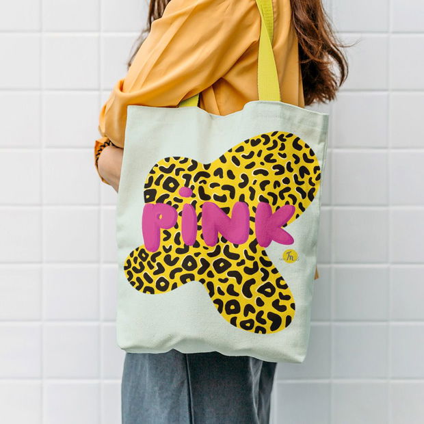 Geanta Handmade Tote Liner cu Captuseala, Animal Print Pink, Multicolor, 45x37 cm