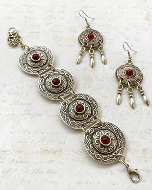 Set Boho zamac argintat & agate coniac