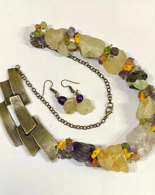 GOOD VIBES-citrin,ametist,cuarț roz,prehnit,peridot,coral,perle de cultura,bronz