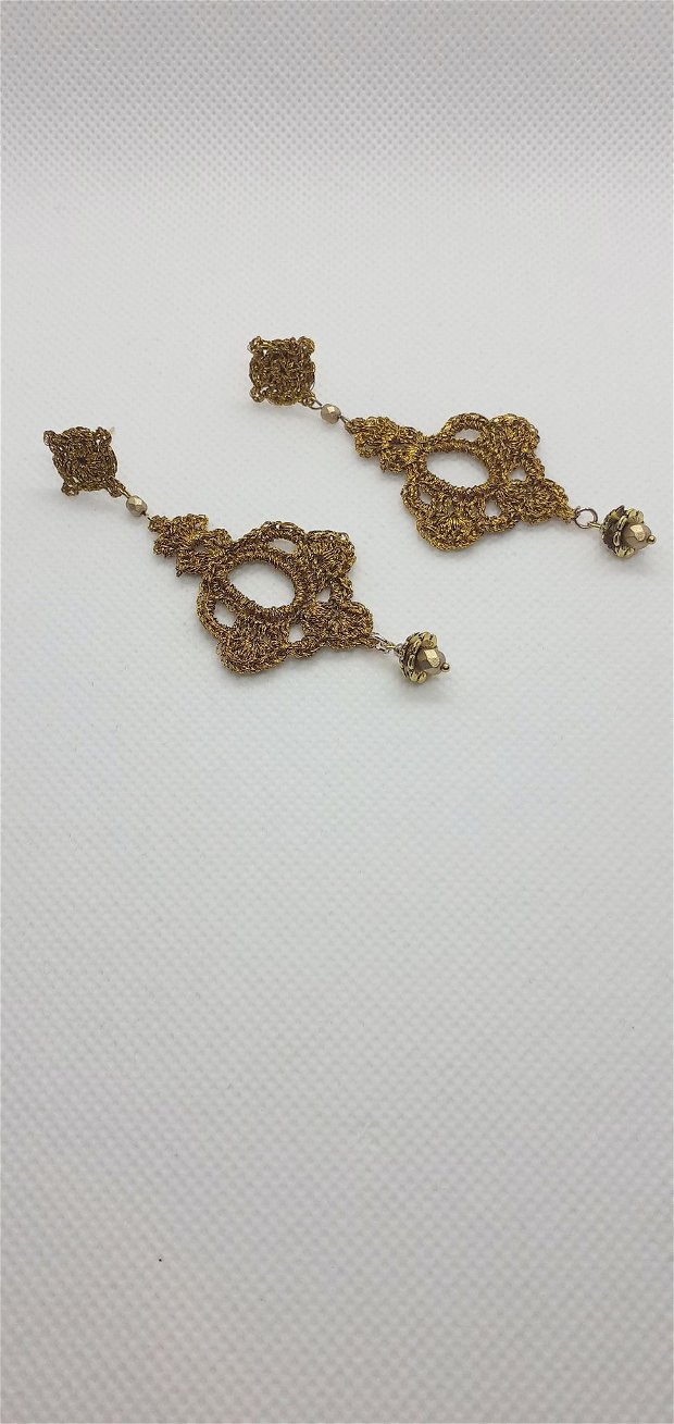 cercei handmade lungi byzantinum crosetati - auriu