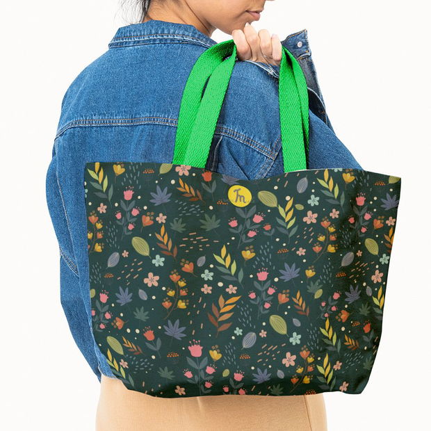 Geanta Handmade Tote Fatty Captusit, Mulewear, Botanic Pajiste Multicolora, Multicolor, 37x45 cm