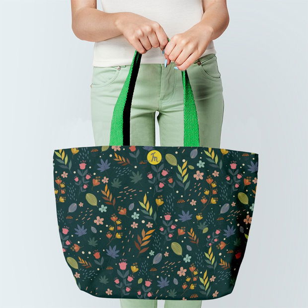 Geanta Handmade Tote Fatty Captusit, Mulewear, Botanic Pajiste Multicolora, Multicolor, 37x45 cm