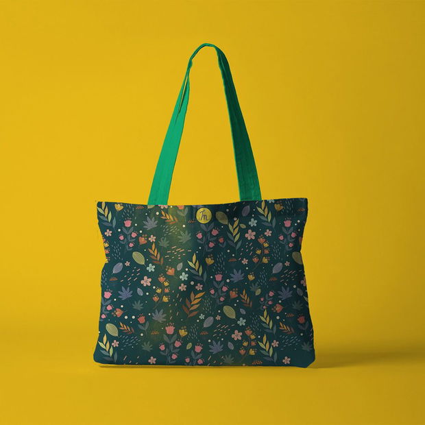 Geanta Handmade Tote Fatty Captusit, Mulewear, Botanic Pajiste Multicolora, Multicolor, 37x45 cm