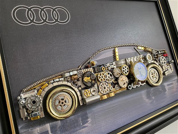 Masina model Audi Cod M 561, Cadouri masini, Cadou personalizat, Tablou steampunk mecanism ceas