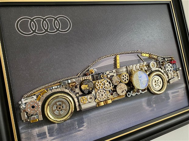 Masina model Audi Cod M 561, Cadouri masini, Cadou personalizat, Tablou steampunk mecanism ceas