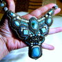 BlackFriday Today ! Turquoise in bronz / pietre semipretioase,jad fatetat,turcoaz fatetat, perle naturale, colier unic, vintage, broderie manuala, bijuterii pe viata