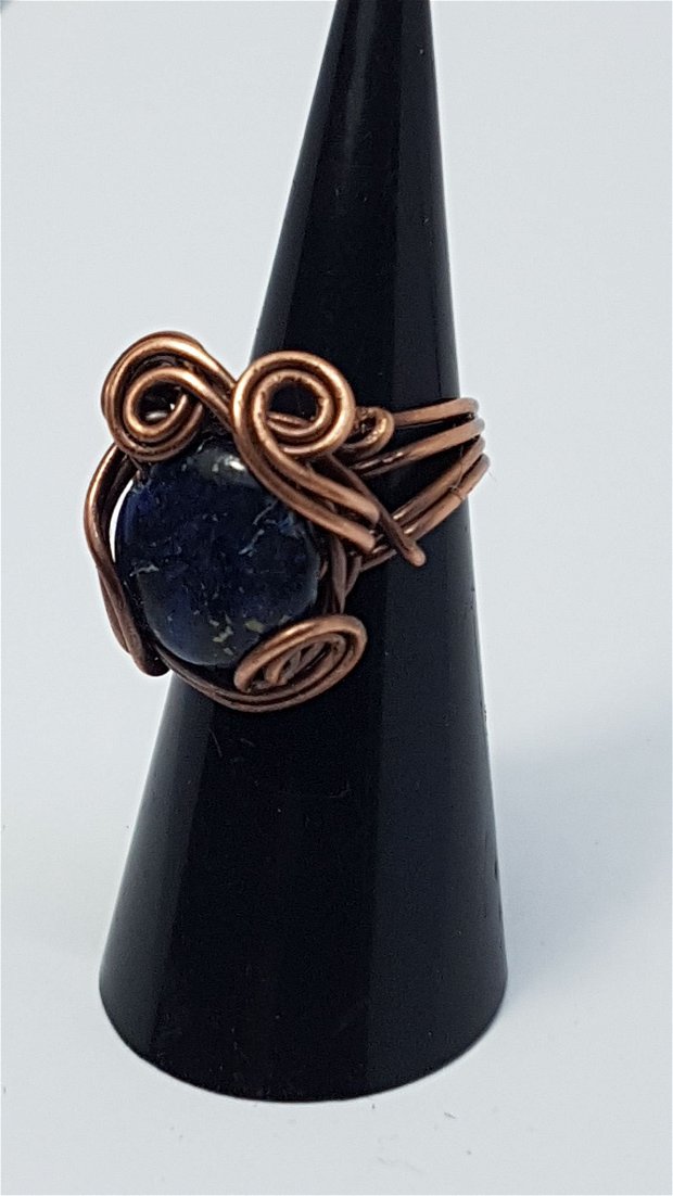 Inel din cupru, inel handmade,inel cu lapis lazuli.