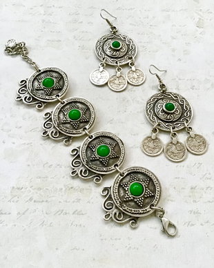 Set zamac argintat & Jad verde