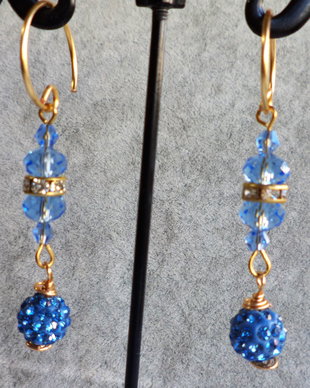 Cercei din sarma ,cristale fatetate si margele shamballa - blue river