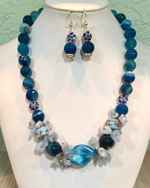 TWISTED BLUE-agate,aquamarin,murano,email,argint tibetan