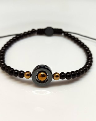Brățară reglabilă unisex, bratara fina pentru bărbați, bratara cu pietre semipretioase onix si hematit.