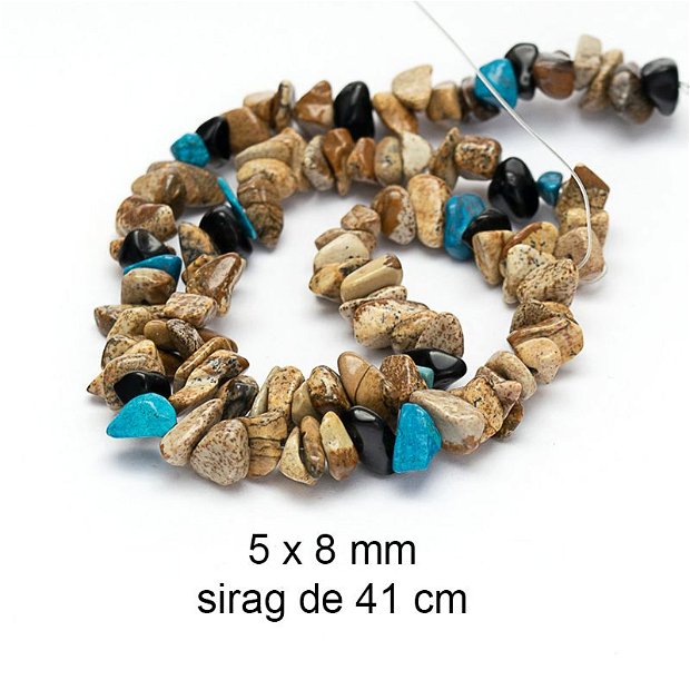 Sirag Jasper, Obsidian, Turcoaz, chipsuri, 5-8 mm, CH27