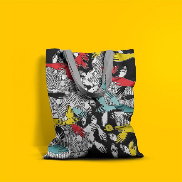 Geanta Handmade Tote Basic, Maini Mistice, Multicolor, 43x37 cm