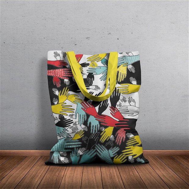 Geanta Handmade Tote Basic, Aglomeratie Urbana, Multicolor, 43x37 cm
