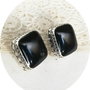 cercei clips patrat cu piatra neagra