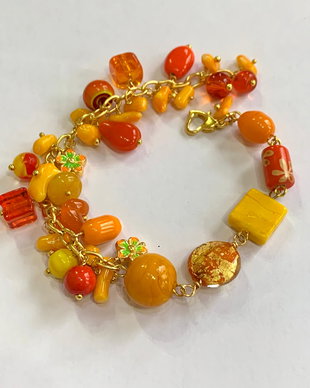 BRATARA YELLOW JOY-murano,lampwork,cristale India,cipsuri coral,zamac aurit